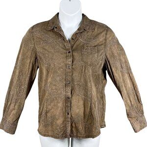 VTG Natural Reflections Womens L Embroidered Shacket Snap Up Long Sleeve Western